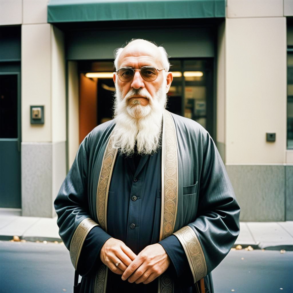 Elderly Man with Beard in Modern Setting