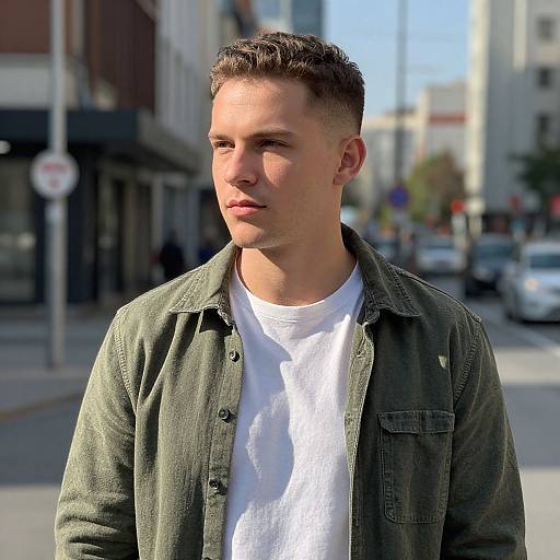 Young Man in Casual Urban Outfit Standing in Sunlight