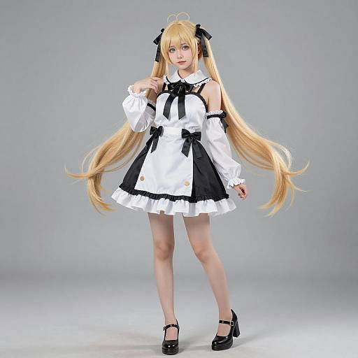 Mononobe Alice Cosplay in Black and White Maid Outfit with Long Blonde Hair