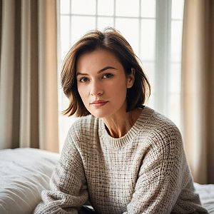 Thoughtful Woman in Cozy Sweater