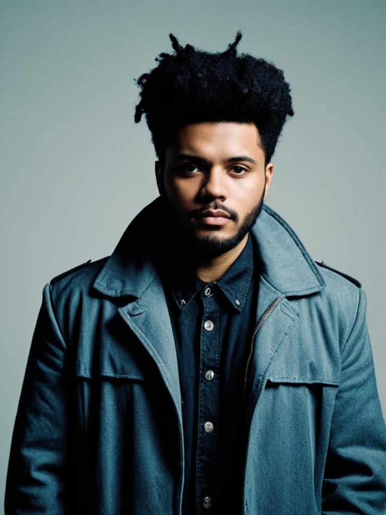 Photorealistic Studio Portrait of Man in The Weeknd Costume with Sharp Detail