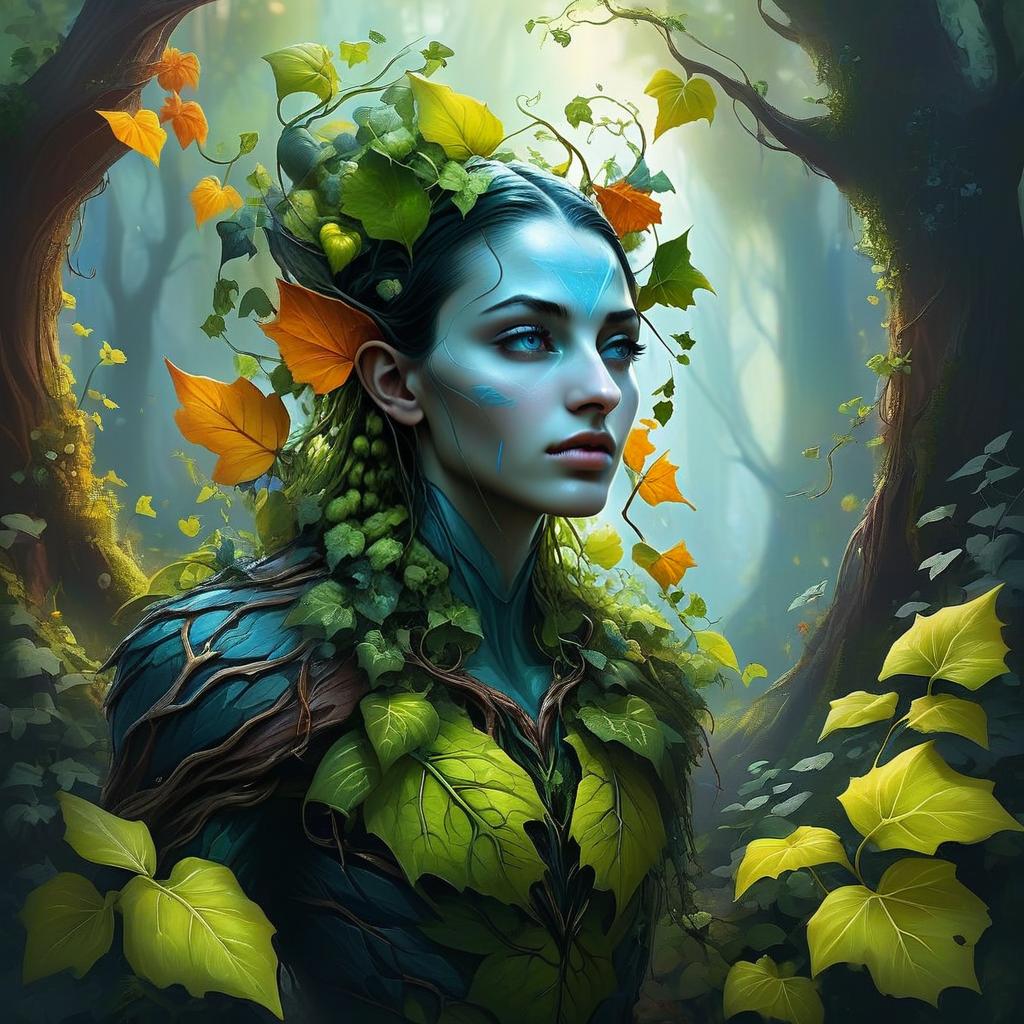 Mystical Woman in Nature with Leaf and Vine Adornments Digital Art
