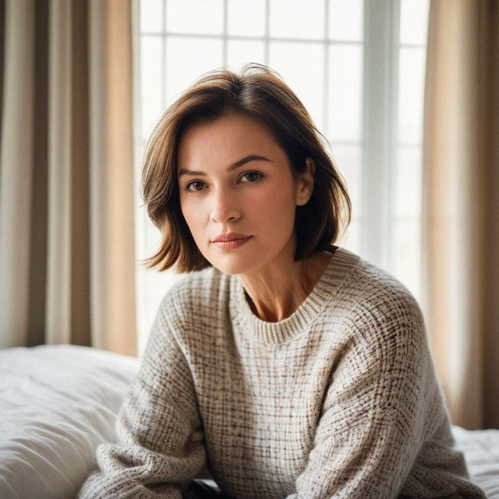 Thoughtful Woman in Cozy Sweater Thoughtful Woman in Cozy Sweater