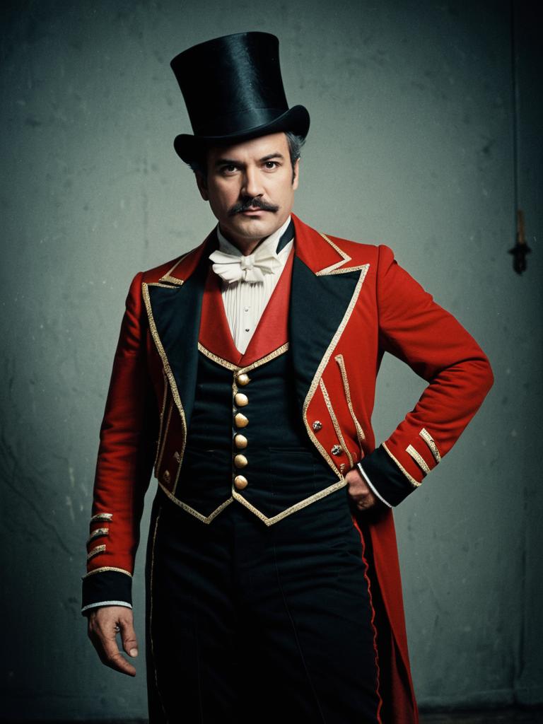 Man in Ringmaster Costume Waist Up Portrait Photorealistic