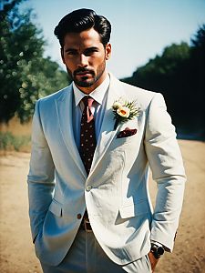 Man in Stylish Summer Wedding Outfit with Cinematic Realism