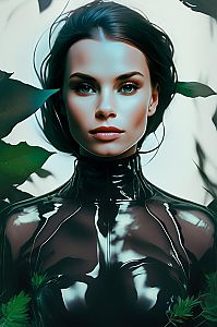 Portrait of Woman in Black Latex Outfit