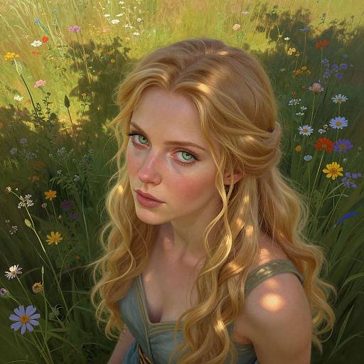 Blonde Woman in Wildflower Meadow Portrait