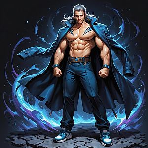Muscular Man Surrounded by Blue Energy