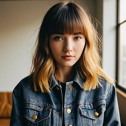 Portrait of Young Woman in Denim Jacket with Natural Light