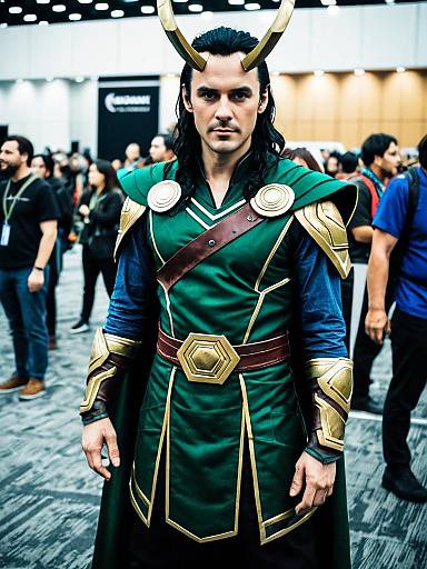 Man in Loki Ragnarok Cosplay at Cosplay Festival Photorealistic