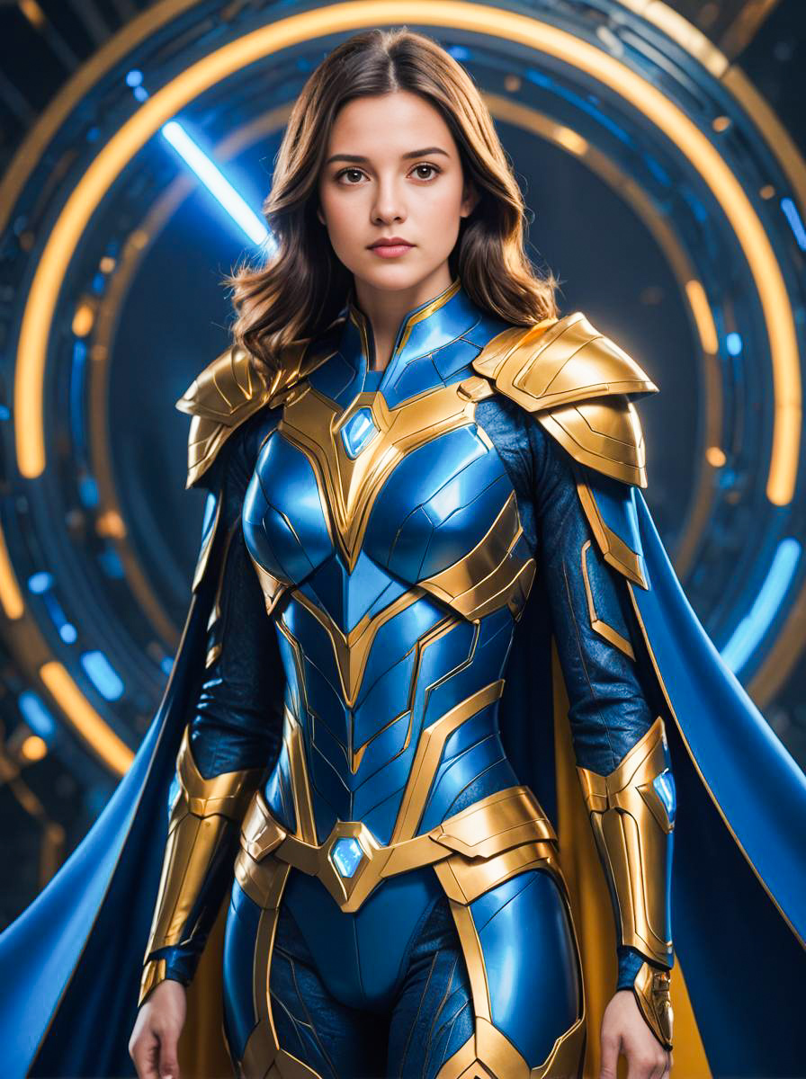 Warrior Woman in Blue and Gold Costume