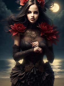 Elegant Victorian Woman by Moonlit Ocean