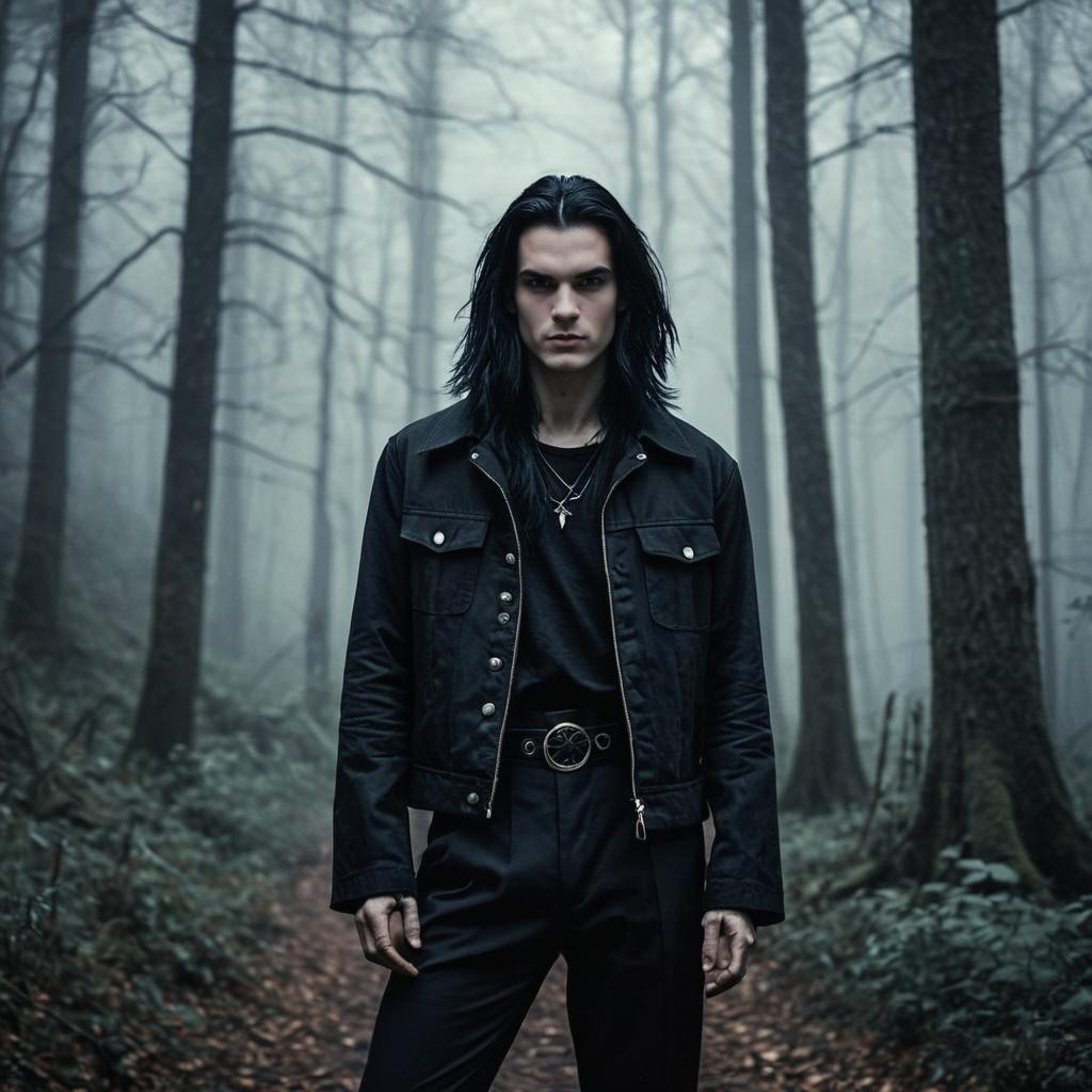 Confident Young Man in Misty Forest