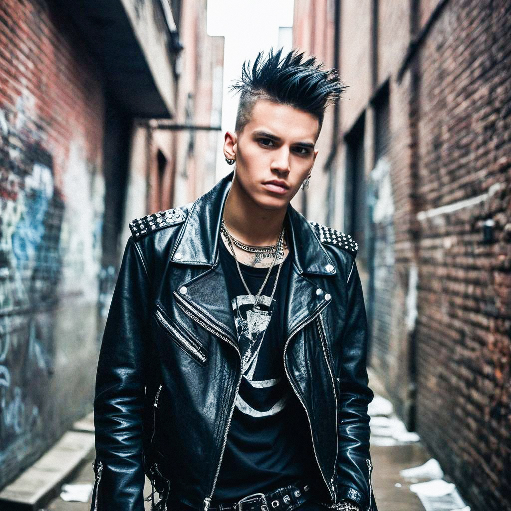 Confident Young Man in Punk Style Alleyway