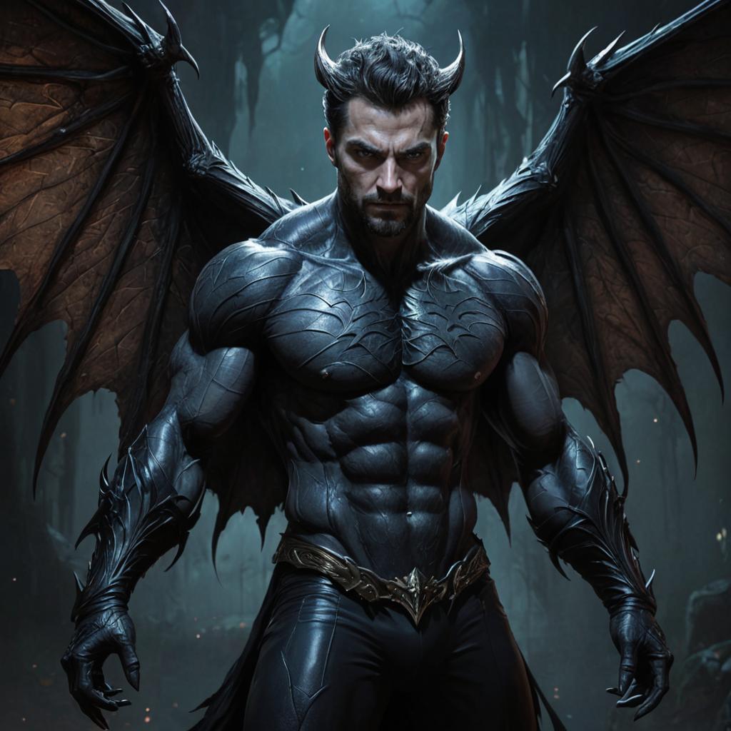 Sinister Male Figure with Bat-Like Wings