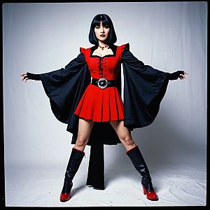 Confident Woman in Gothic Red and Black Costume