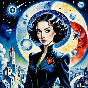 Stylized Digital Portrait of a Woman in a Celestial Setting