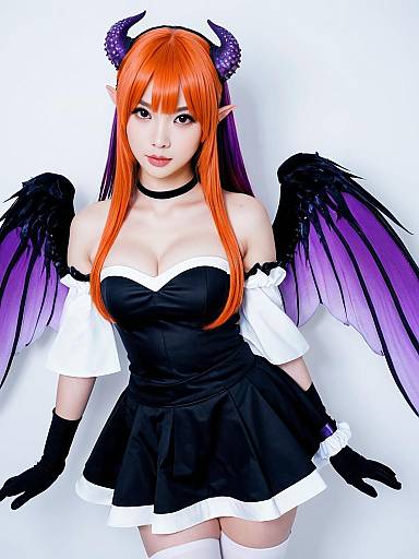 Ao Chan Ninomae Cosplay with Purple Demon Wings and Orange Hair