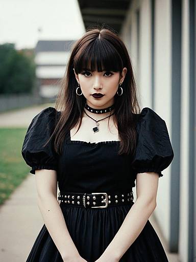 Goth Outfit Costume Woman with Jewelry and Dark Makeup