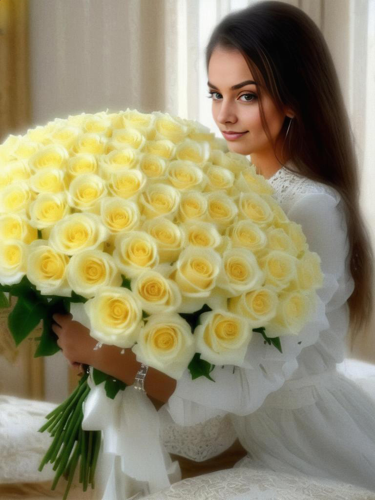 Elegant Woman with Yellow Roses