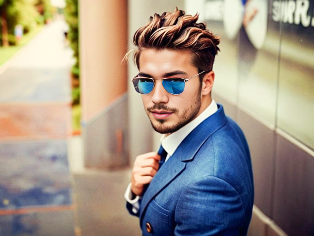 Stylish Young Man in Blue Suit Outdoors