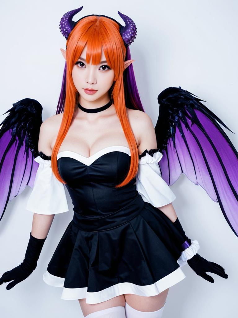 Ao Chan Ninomae Cosplay with Purple Demon Wings and Orange Hair
