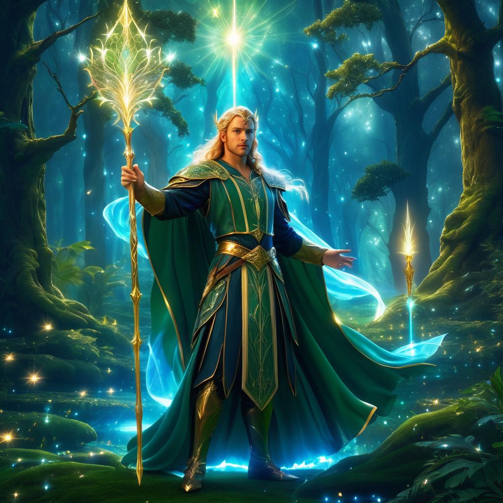 Regal Male Figure in Mystical Forest