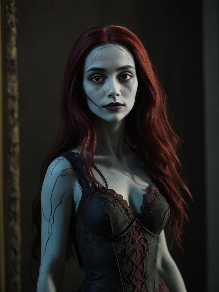 Mysterious Gothic Woman with Red Hair