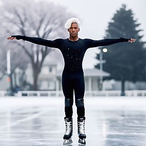 Male Figure Skater on Outdoor Ice Rink