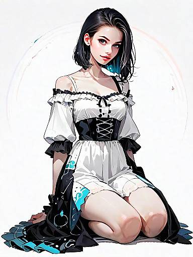 Realistic Full-Body Illustration of Woman in Modern Corset Dress - Comic Style Art