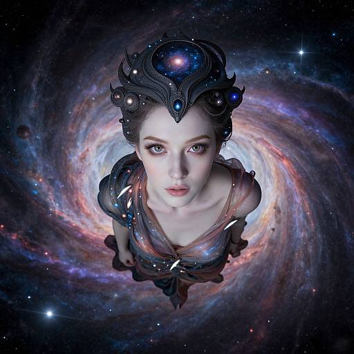 Cosmic Queen Woman in Galaxy Fantasy Digital Art