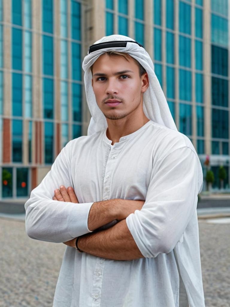 Man in White Dishdasha, Office Background