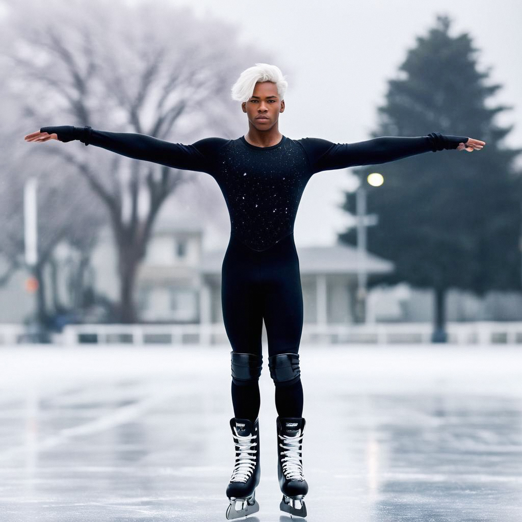 Male Figure Skater on Outdoor Ice Rink Male Figure Skater on Outdoor Ice Rink