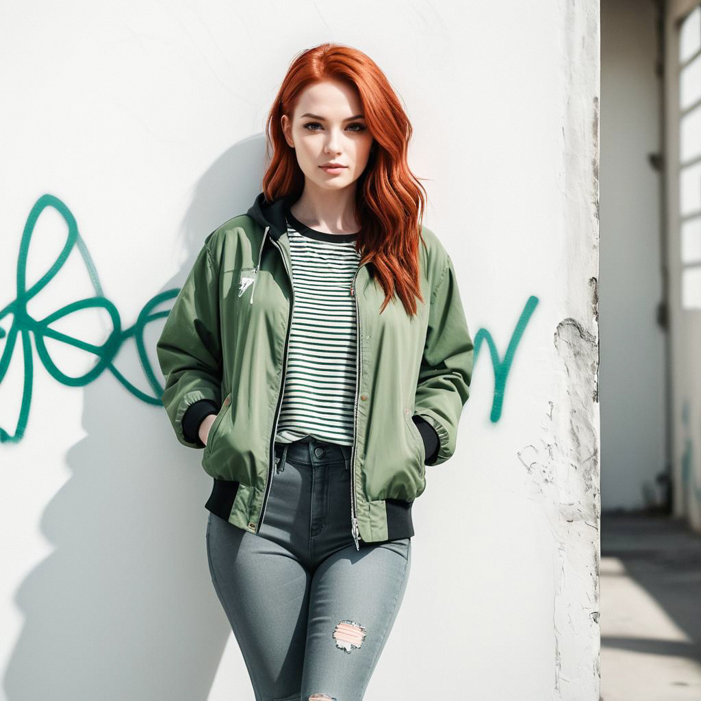Confident young woman with red hair in street style Confident young woman with red hair in street style