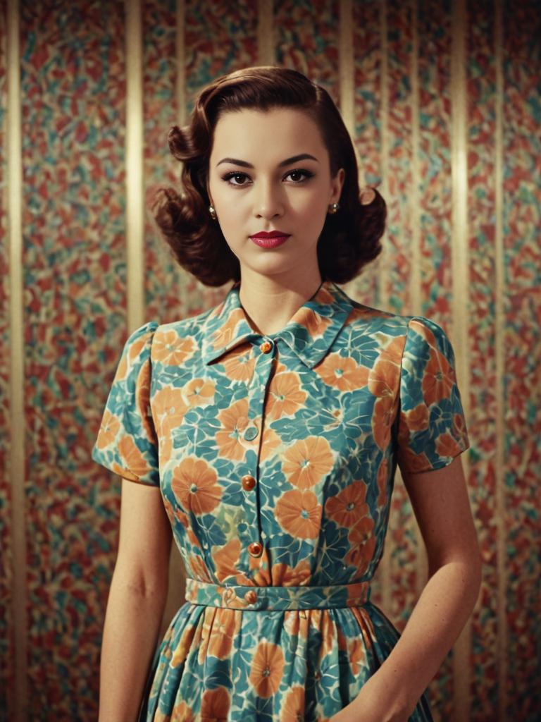 Stylish woman in vintage floral dress