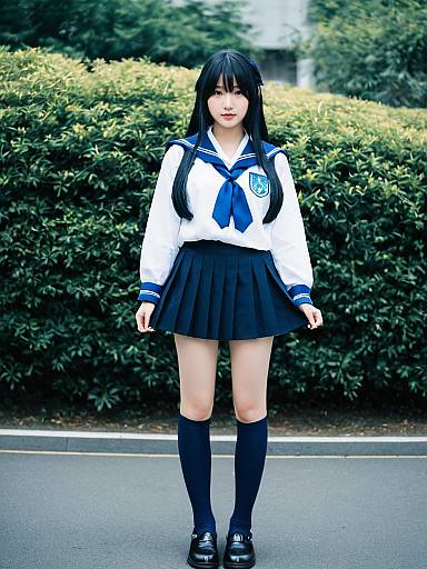 Young Woman in Traditional Japanese School Uniform Outdoors