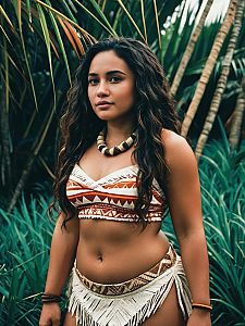 Woman in Revealing Moana Costume with Tropical Background