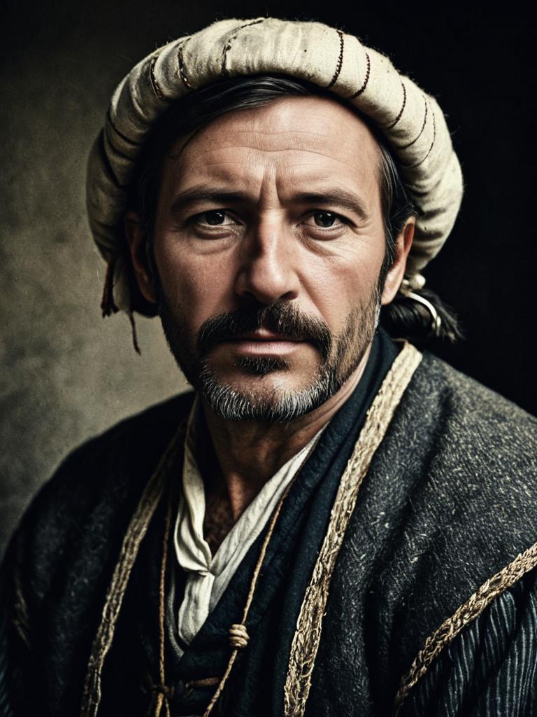 Photorealistic Historical Portrait of Man in Peasant Clothing with Woolen Cap