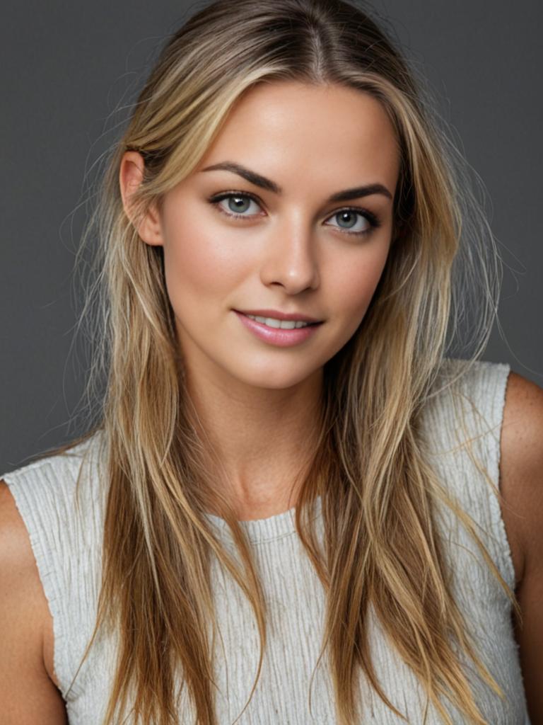 Serene portrait of young blonde woman with warm smile