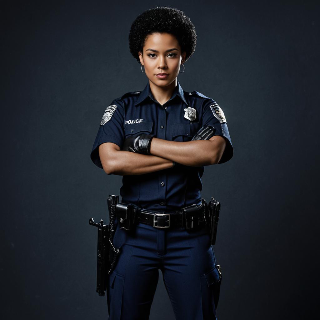 Confident Woman Police Officer in Dark Uniform
