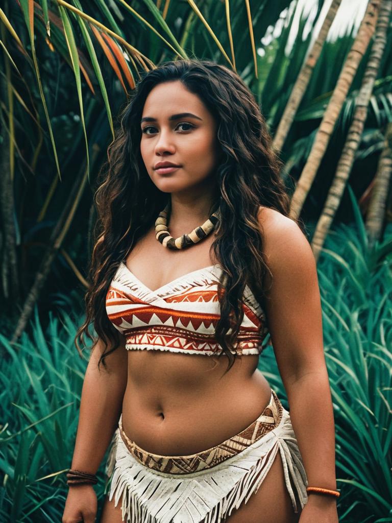 Woman in Revealing Moana Costume with Tropical Background