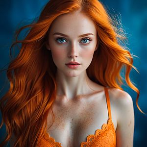 Young Woman with Red Hair and Blue Eyes