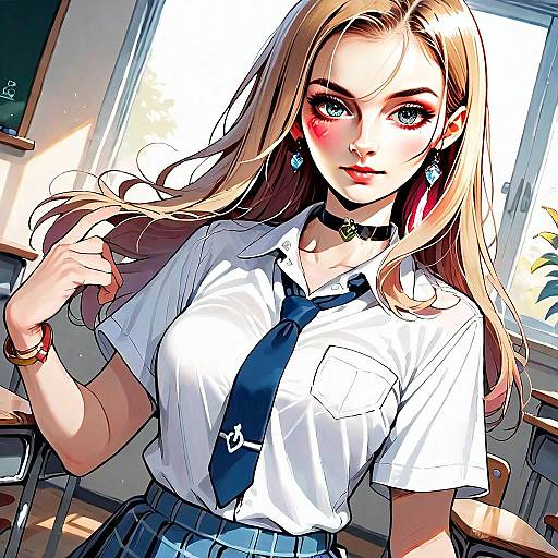 Anime School Girl in Modern Uniform Digital Artwork