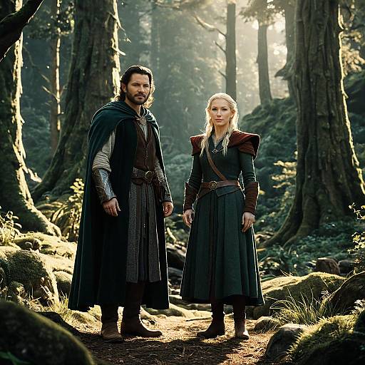 Fantasy Medieval Couple in Mystical Forest Scene