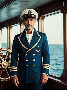 Man in Ship Captain Costume Cinematic Realism Nautical Heroic Portrait