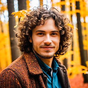 Confident Young Man in Autumn Forest
