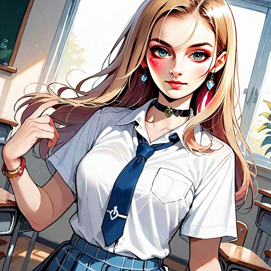 Anime School Girl in Modern Uniform Digital Artwork