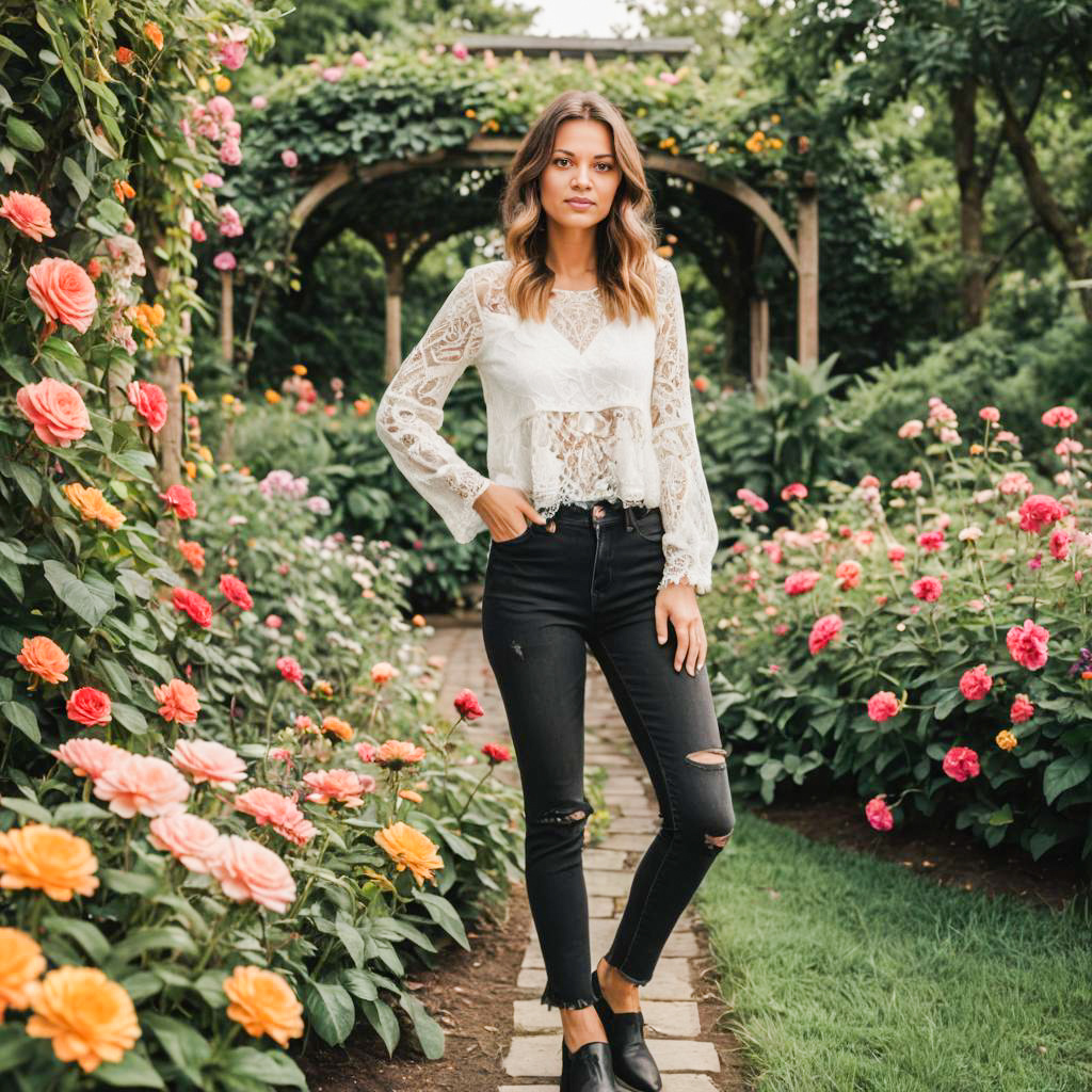 Stylish Woman in a Flower Garden