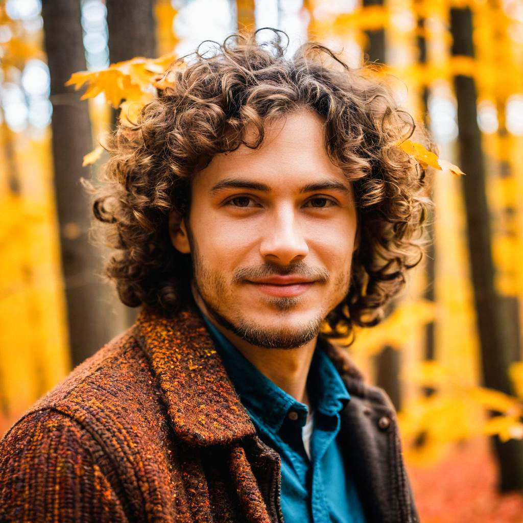 Confident Young Man in Autumn Forest