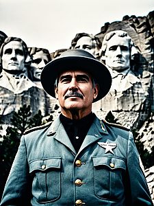 Man in Vintage Mount Rushmore Park Ranger Costume Waist Up Photorealistic